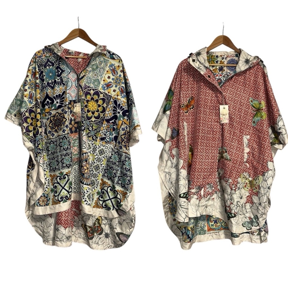 NWT JOHNNY WAS Reversible Butterfly Oversized Rain Poncho Top Jacket, Size SMALL